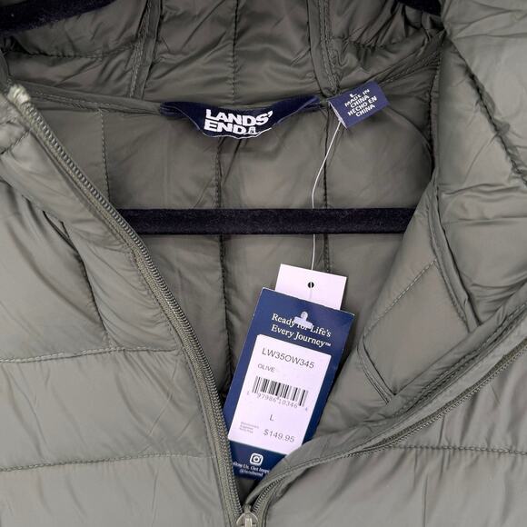 NWT Lands' End Packable Long Puffer Parka Jacket Olive Green Size LARGE - Picture 9 of 15